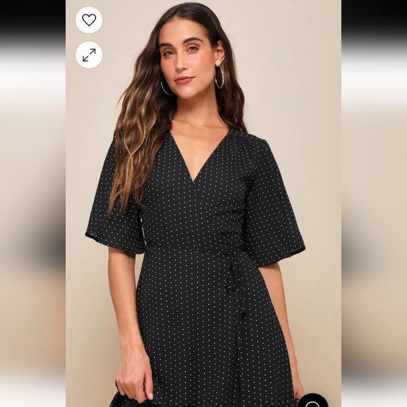 Lulus Women's Farah Black Print Midi Wrap Dress. EUC Size S - Picture 4 of 12